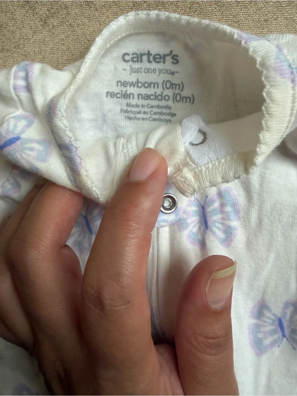 Carter's Cream & White Baby Footed One-Piece Pajamas with Pink and Purple Prints